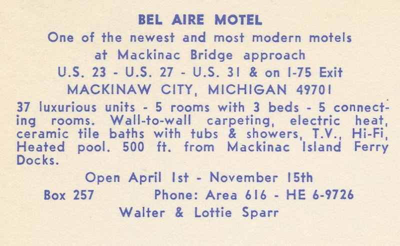 Bel-Aire Motel (Great Lakes Inn, Bel Aire Motel) - Vintage Postcard (newer photo)